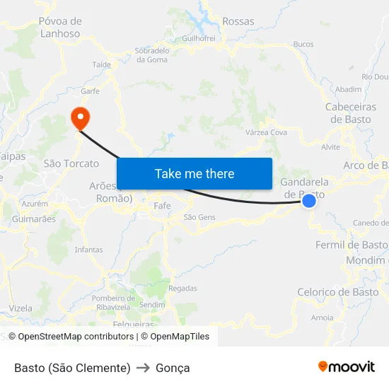 Basto (São Clemente) to Gonça map