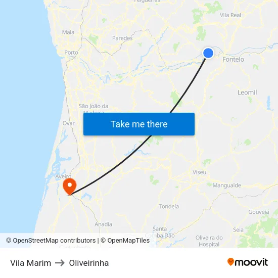 Vila Marim to Oliveirinha map