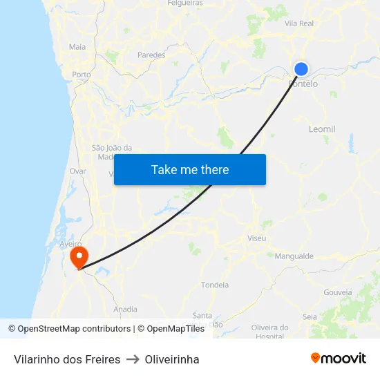 Vilarinho dos Freires to Oliveirinha map