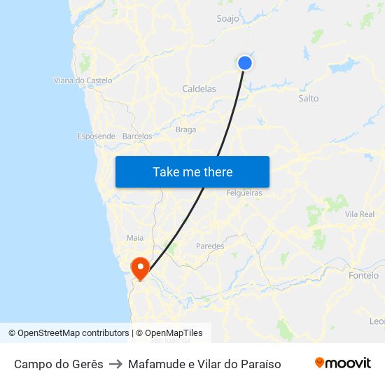 Campo do Gerês to Mafamude e Vilar do Paraíso map