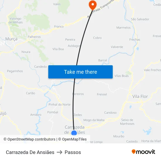 Carrazeda De Ansiães to Passos map