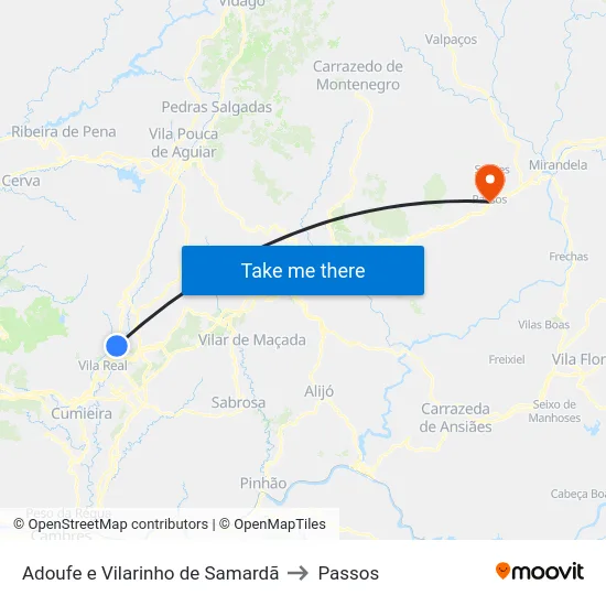 Adoufe e Vilarinho de Samardã to Passos map