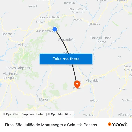 Eiras, São Julião de Montenegro e Cela to Passos map
