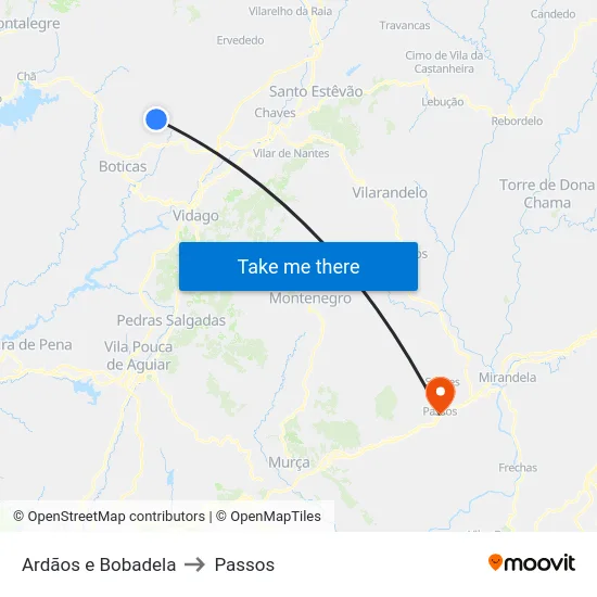 Ardãos e Bobadela to Passos map