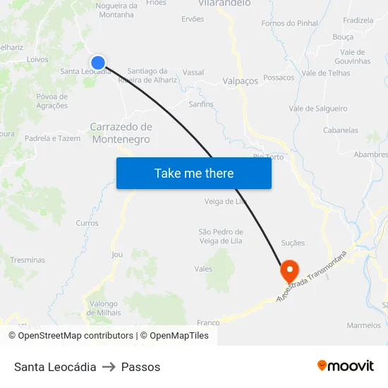 Santa Leocádia to Passos map
