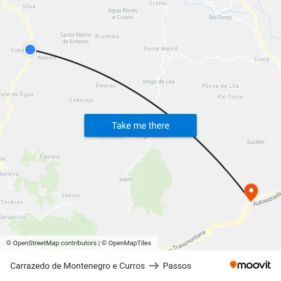 Carrazedo de Montenegro e Curros to Passos map
