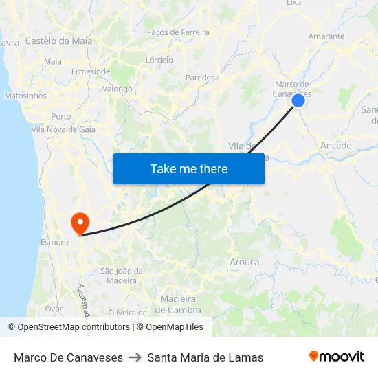 Marco De Canaveses to Santa Maria de Lamas map
