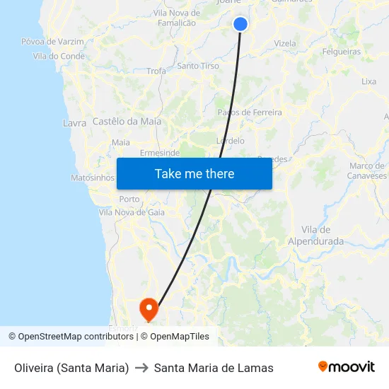 Oliveira (Santa Maria) to Santa Maria de Lamas map