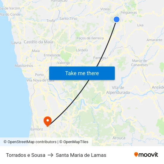Torrados e Sousa to Santa Maria de Lamas map