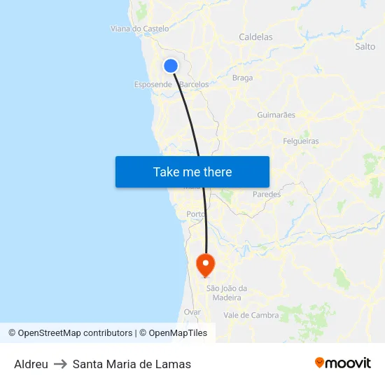 Aldreu to Santa Maria de Lamas map