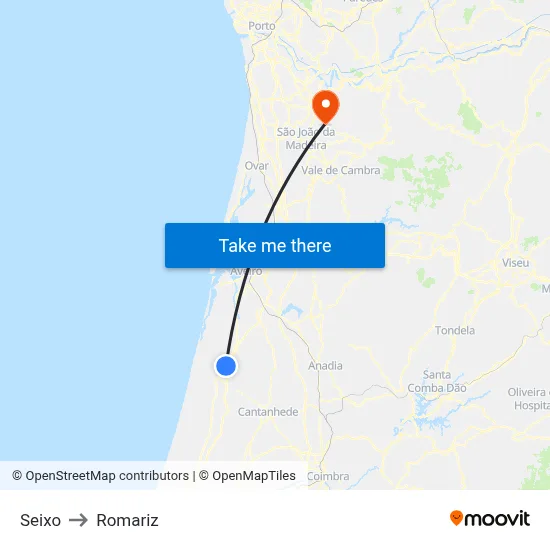 Seixo to Romariz map