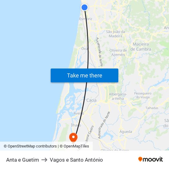 Anta e Guetim to Vagos e Santo António map