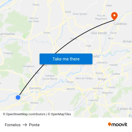 Fornelos to Ponte map