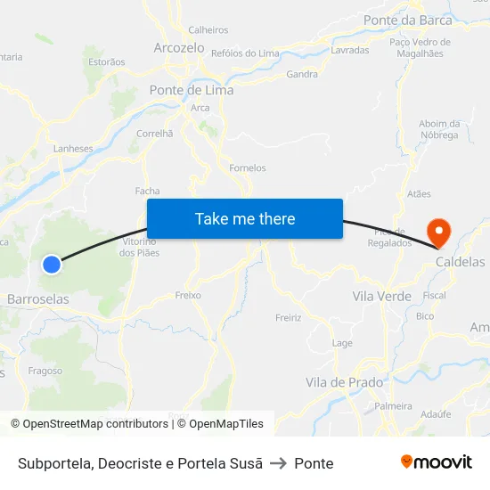 Subportela, Deocriste e Portela Susã to Ponte map