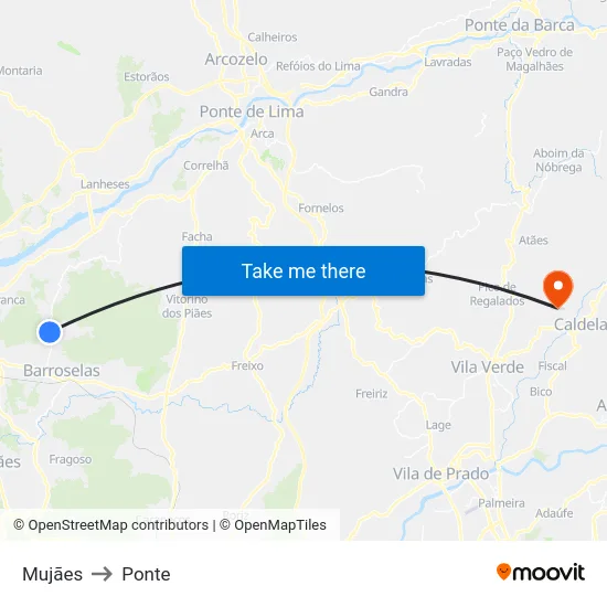 Mujães to Ponte map