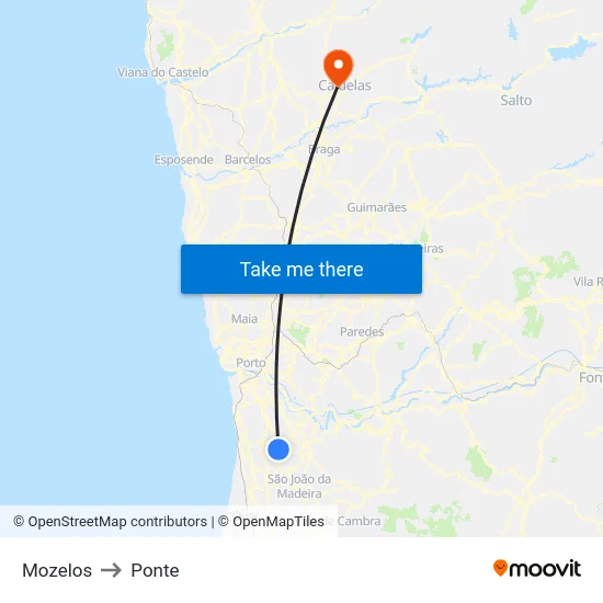 Mozelos to Ponte map