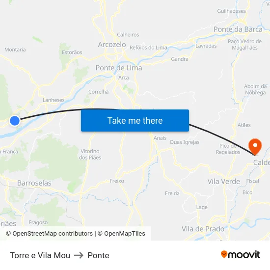 Torre e Vila Mou to Ponte map