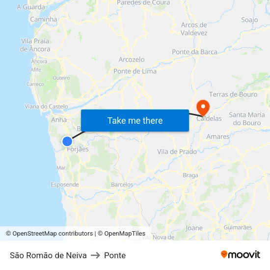 São Romão de Neiva to Ponte map