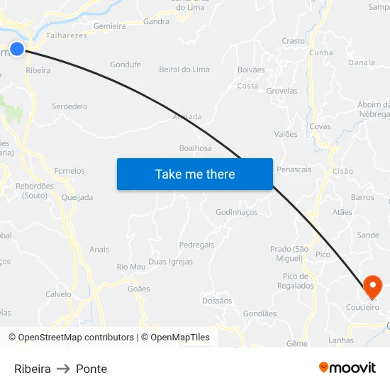 Ribeira to Ponte map