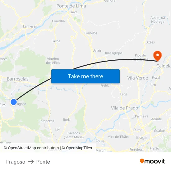 Fragoso to Ponte map