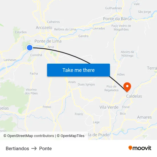 Bertiandos to Ponte map
