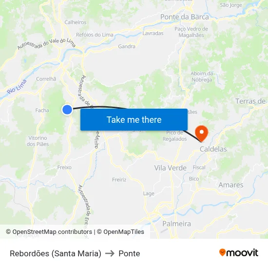 Rebordões (Santa Maria) to Ponte map