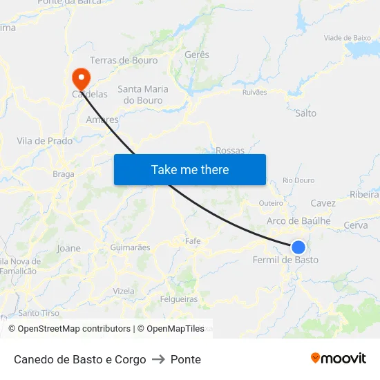 Canedo de Basto e Corgo to Ponte map