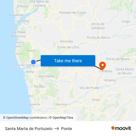 Santa Marta de Portuzelo to Ponte map