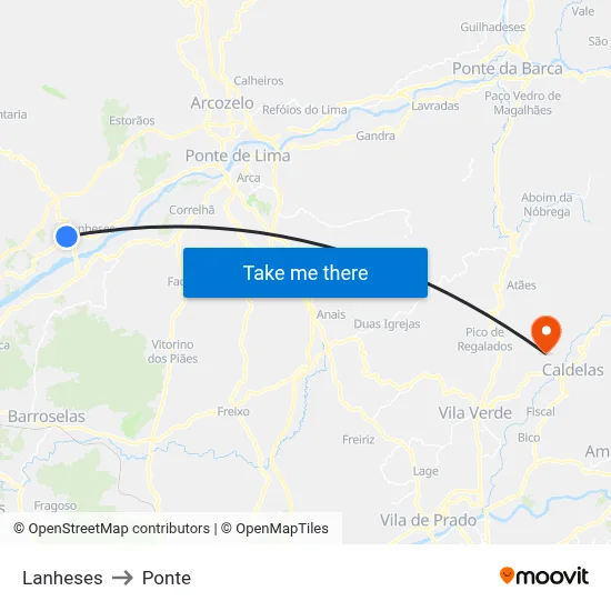 Lanheses to Ponte map