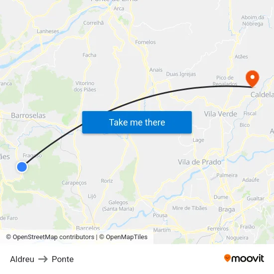 Aldreu to Ponte map