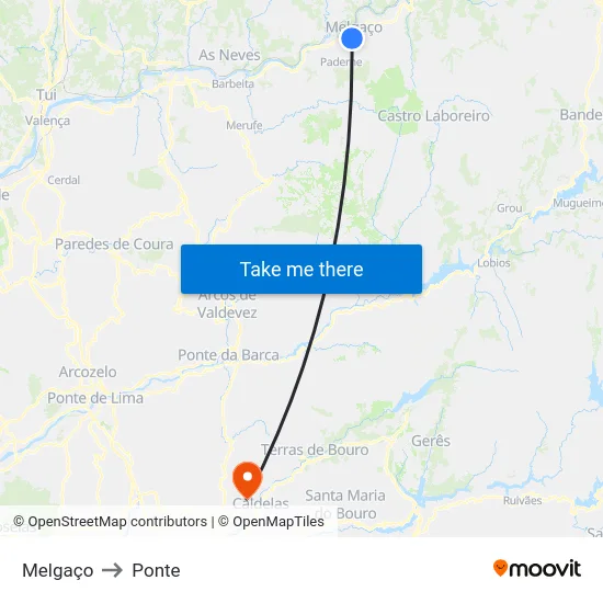 Melgaço to Ponte map