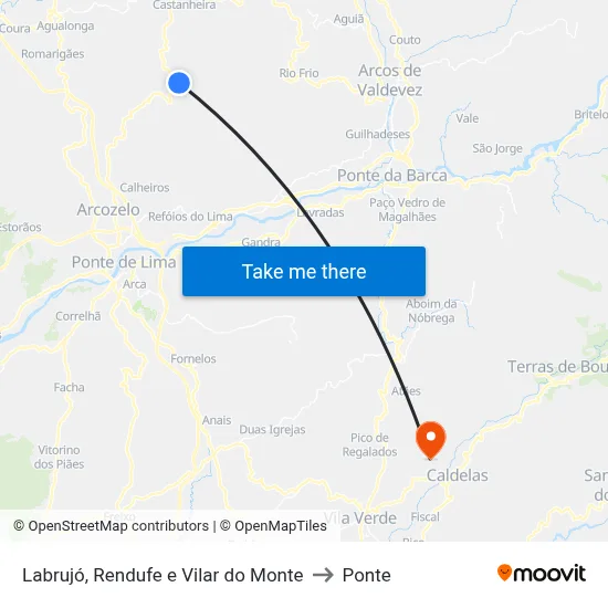 Labrujó, Rendufe e Vilar do Monte to Ponte map