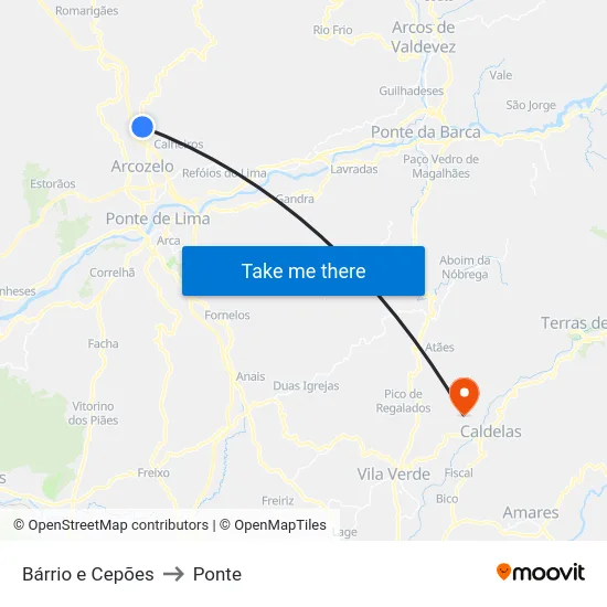 Bárrio e Cepões to Ponte map