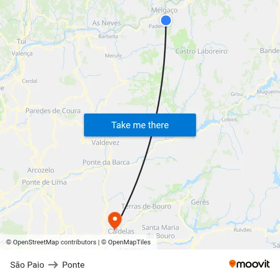 São Paio to Ponte map