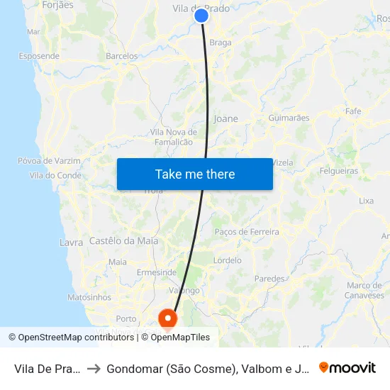 Vila De Prado to Gondomar (São Cosme), Valbom e Jovim map