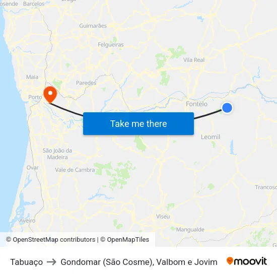 Tabuaço to Gondomar (São Cosme), Valbom e Jovim map