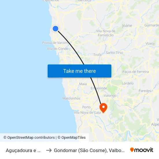 Aguçadoura e Navais to Gondomar (São Cosme), Valbom e Jovim map