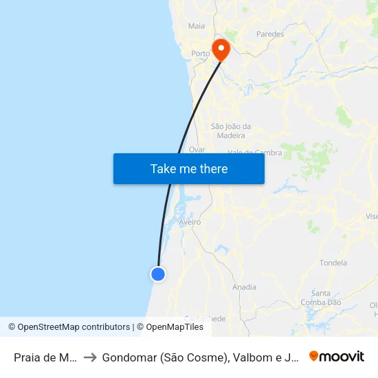 Praia de Mira to Gondomar (São Cosme), Valbom e Jovim map