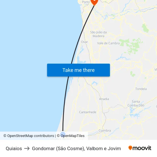 Quiaios to Gondomar (São Cosme), Valbom e Jovim map