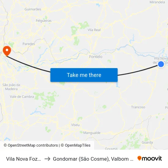 Vila Nova Foz Côa to Gondomar (São Cosme), Valbom e Jovim map