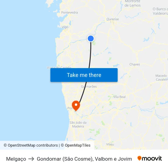 Melgaço to Gondomar (São Cosme), Valbom e Jovim map