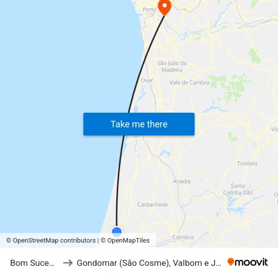 Bom Sucesso to Gondomar (São Cosme), Valbom e Jovim map