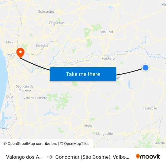 Valongo dos Azeites to Gondomar (São Cosme), Valbom e Jovim map