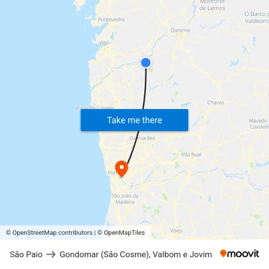 São Paio to Gondomar (São Cosme), Valbom e Jovim map