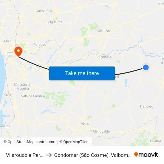 Vilarouco e Pereiros to Gondomar (São Cosme), Valbom e Jovim map