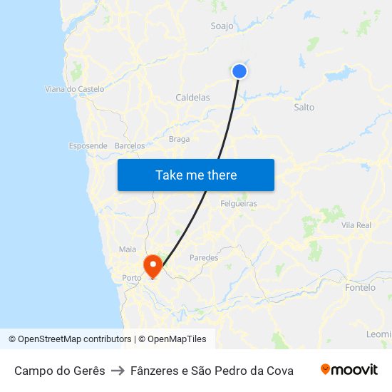 Campo do Gerês to Fânzeres e São Pedro da Cova map