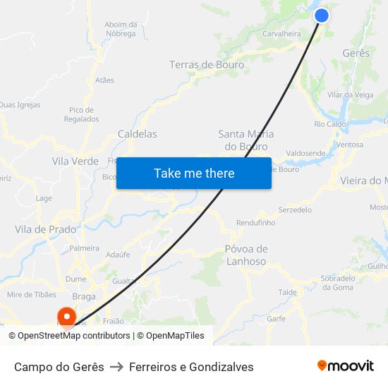 Campo do Gerês to Ferreiros e Gondizalves map