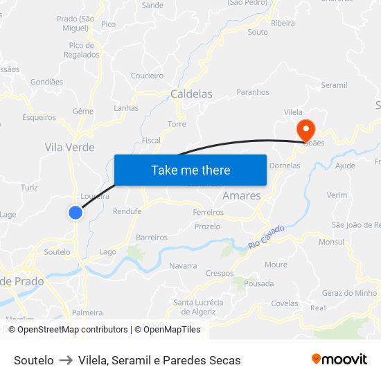 Soutelo to Vilela, Seramil e Paredes Secas map