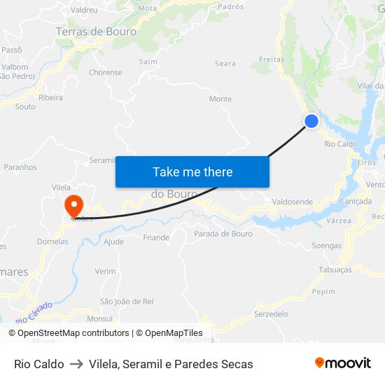 Rio Caldo to Vilela, Seramil e Paredes Secas map