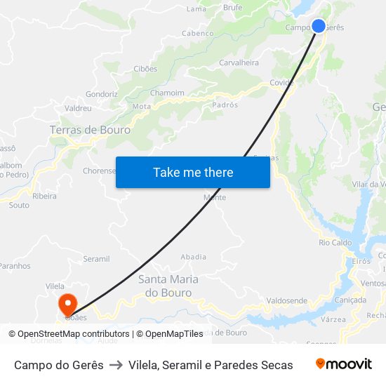 Campo do Gerês to Vilela, Seramil e Paredes Secas map
